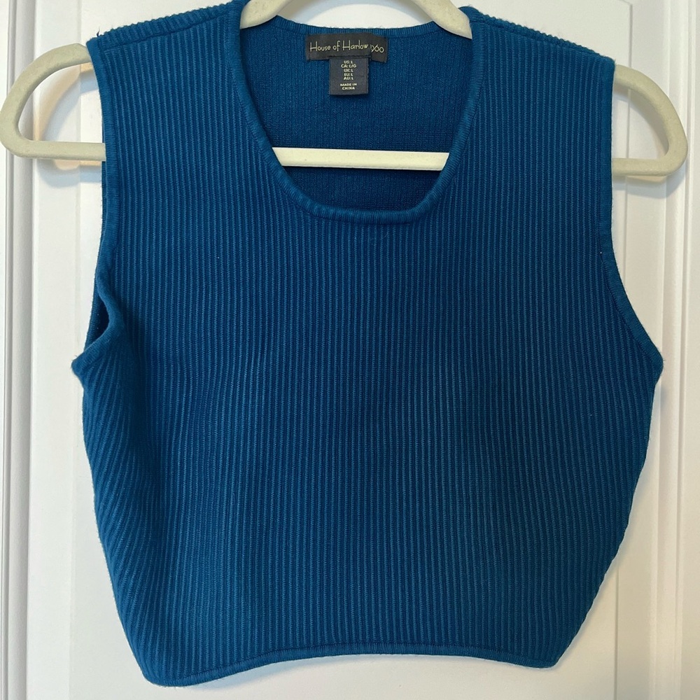 House of Harlow blue ribbed crop Crewneck tank